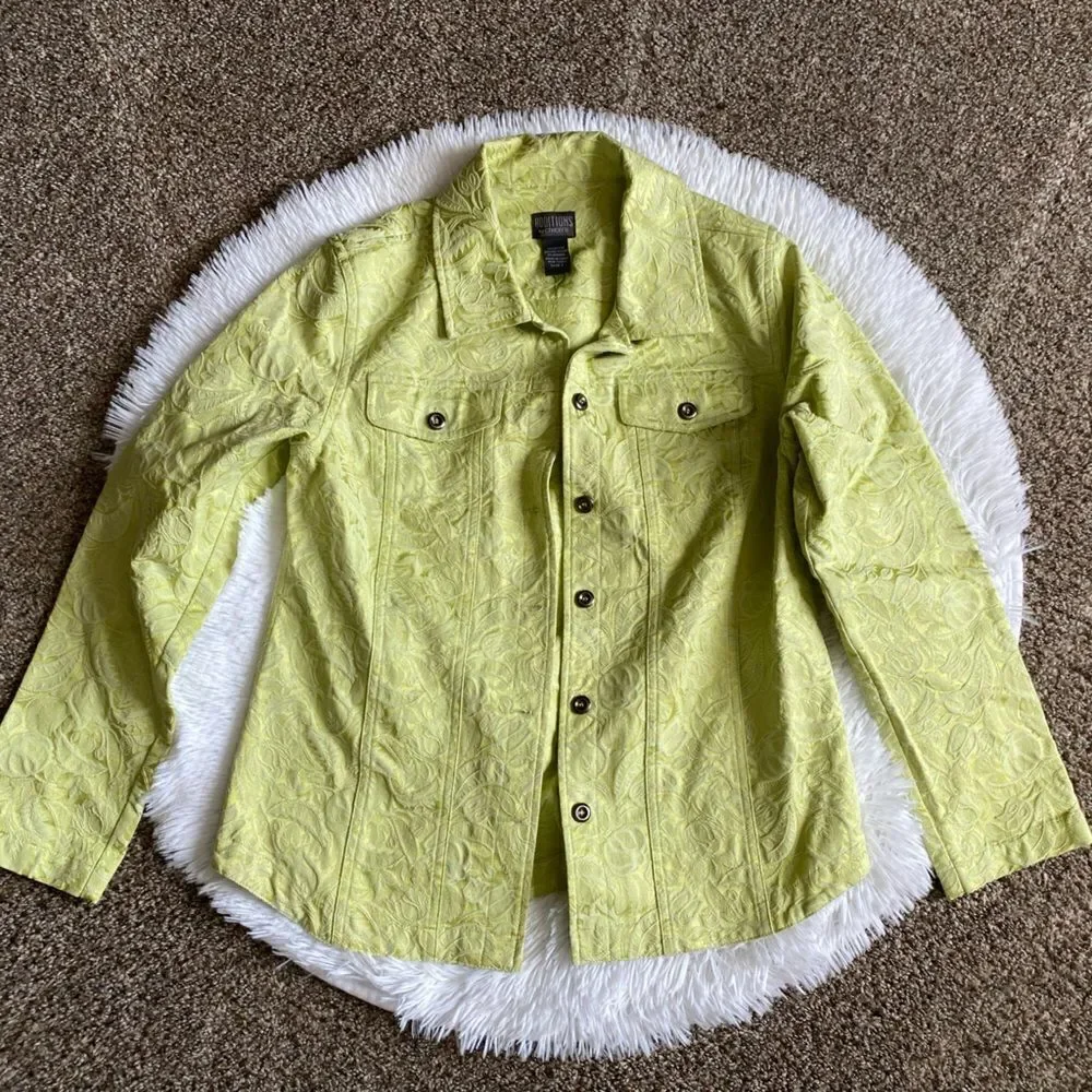 Additions by Chico’s Jacket Embroidered Button Front Lime Green Womens Medium - Picture 1 of 8
